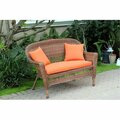 Jeco Honey Wicker Patio Love Seat With Orange Cushion And Pillows W00205-L-FS016-CL